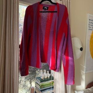 Stussy Red and Purple Striped Cardigan (M)